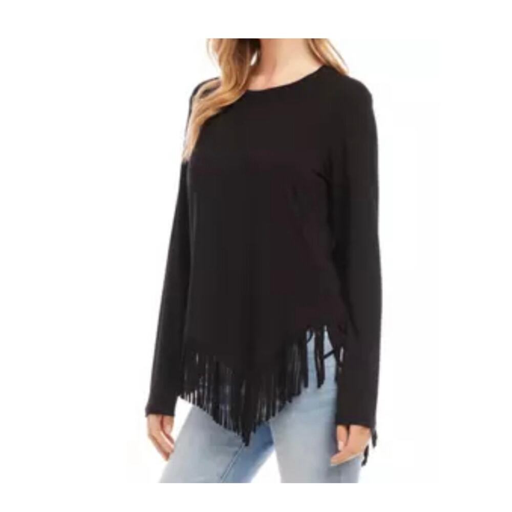Karen Kane angled hem fringe long sleeve top NWT Women’s L